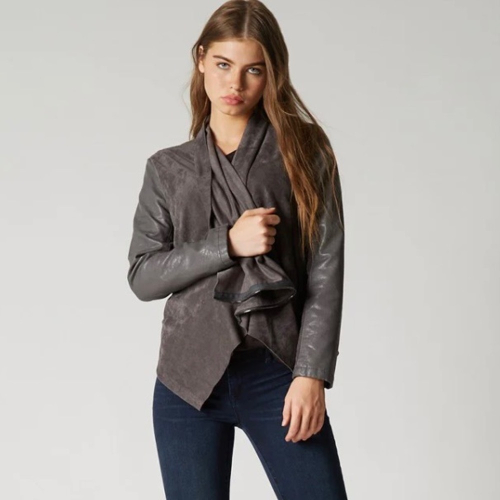 BLANKNYC Women’s “Whatever It Takes” Drape Front Jacket in Charcoal Size Small